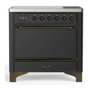 ILVE Majestic III 36-Inch Induction Range with 6 Induction Elements and Solid Door Electric Oven in Matte Graphite with Burnished Trim (UMIB36QNR3MGB)