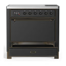 ILVE Majestic III 36-Inch Induction Range with 6 Induction Elements and Solid Door Electric Oven in Matte Graphite with Burnished Trim (UMIB36QNR3MGB)