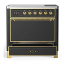 ILVE Majestic III 36-Inch Induction Range with 6 Induction Elements and Solid Door Electric Oven in Matte Graphite with Brass Trim (UMIB36QNR3MGG)