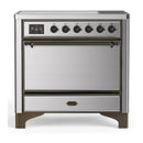 ILVE Majestic III 36-Inch Induction Range with 6 Induction Elements and Solid Door Electric Oven in Stainless Steel with Burnished Trim (UMIB36QNR3SSB)
