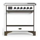 ILVE Majestic III 36-Inch Induction Range with 6 Induction Elements and Solid Door Electric Oven in White with Burnished Trim (UMIB36QNR3WHB)