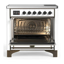 ILVE Majestic III 36-Inch Induction Range with 6 Induction Elements and Solid Door Electric Oven in White with Burnished Trim (UMIB36QNR3WHB)