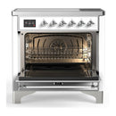 ILVE Majestic III 36-Inch Induction Range with 6 Induction Elements and Solid Door Electric Oven in White with Chrome Trim (UMIB36QNR3WHC)