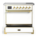 ILVE Majestic III 36-Inch Induction Range with 6 Induction Elements and Solid Door Electric Oven in White with Brass Trim (UMIB36QNR3WHG)