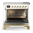 ILVE Majestic III 36-Inch Induction Range with 6 Induction Elements and Solid Door Electric Oven in White with Brass Trim (UMIB36QNR3WHG)