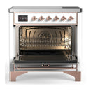 ILVE Majestic III 36-Inch Induction Range with 6 Induction Elements and Solid Door Electric Oven in White with Copper Trim (UMIB36QNR3WHP)
