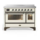ILVE Majestic III 48-Inch Induction Range with 6 Induction Elements and Triple Glass Door Electric Oven in Antique White with Burnished Trim (UMIB48NR3AWB)
