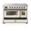 ILVE Majestic III 48-Inch Induction Range with 6 Induction Elements and Triple Glass Door Electric Oven in Antique White with Burnished Trim (UMIB48NR3AWB)