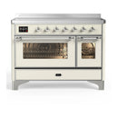 ILVE Majestic III 48-Inch Induction Range with 6 Induction Elements and Triple Glass Door Electric Oven in Antique White with Chrome Trim (UMIB48NR3AWC)