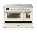 ILVE Majestic III 48-Inch Induction Range with 6 Induction Elements and Triple Glass Door Electric Oven in Antique White with Chrome Trim (UMIB48NR3AWC)