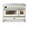 ILVE Majestic III 48-Inch Induction Range with 6 Induction Elements and Triple Glass Door Electric Oven in Antique White with Chrome Trim (UMIB48NR3AWC)