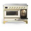 ILVE Majestic III 48-Inch Induction Range with 6 Induction Elements and Triple Glass Door Electric Oven in Antique White with Brass Trim (UMIB48NR3AWG)