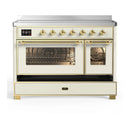 ILVE Majestic III 48-Inch Induction Range with 6 Induction Elements and Triple Glass Door Electric Oven in Antique White with Brass Trim (UMIB48NR3AWG)