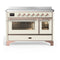 ILVE Majestic III 48-Inch Induction Range with 6 Induction Elements and Triple Glass Door Electric Oven in Antique White with Copper Trim (UMIB48NR3AWP)