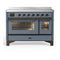 ILVE Majestic III 48-Inch Induction Range with 6 Induction Elements and Triple Glass Door Electric Oven in Blue Grey with Burnished Trim (UMIB48NR3BGB)