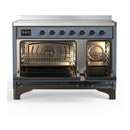 ILVE Majestic III 48-Inch Induction Range with 6 Induction Elements and Triple Glass Door Electric Oven in Blue Grey with Burnished Trim (UMIB48NR3BGB)