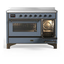ILVE Majestic III 48-Inch Induction Range with 6 Induction Elements and Triple Glass Door Electric Oven in Blue Grey with Burnished Trim (UMIB48NR3BGB)