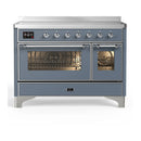 ILVE Majestic III 48-Inch Induction Range with 6 Induction Elements and Triple Glass Door Electric Oven in Blue Grey with Chrome Trim (UMIB48NR3BGC)