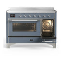 ILVE Majestic III 48-Inch Induction Range with 6 Induction Elements and Triple Glass Door Electric Oven in Blue Grey with Chrome Trim (UMIB48NR3BGC)