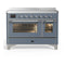 ILVE Majestic III 48-Inch Induction Range with 6 Induction Elements and Triple Glass Door Electric Oven in Blue Grey with Chrome Trim (UMIB48NR3BGC)