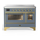 ILVE Majestic III 48-Inch Induction Range with 6 Induction Elements and Triple Glass Door Electric Oven in Blue Grey with Brass Trim (UMIB48NR3BGG)