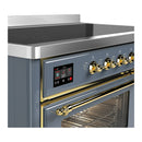 ILVE Majestic III 48-Inch Induction Range with 6 Induction Elements and Triple Glass Door Electric Oven in Blue Grey with Brass Trim (UMIB48NR3BGG)