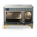 ILVE Majestic III 48-Inch Induction Range with 6 Induction Elements and Triple Glass Door Electric Oven in Blue Grey with Brass Trim (UMIB48NR3BGG)