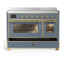 ILVE Majestic III 48-Inch Induction Range with 6 Induction Elements and Triple Glass Door Electric Oven in Blue Grey with Brass Trim (UMIB48NR3BGG)