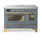 ILVE Majestic III 48-Inch Induction Range with 6 Induction Elements and Triple Glass Door Electric Oven in Blue Grey with Brass Trim (UMIB48NR3BGG)