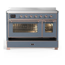 ILVE Majestic III 48-Inch Induction Range with 6 Induction Elements and Triple Glass Door Electric Oven in Blue Grey with Copper Trim (UMIB48NR3BGP)