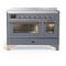 ILVE Majestic III 48-Inch Induction Range with 6 Induction Elements and Triple Glass Door Electric Oven in Blue Grey with Copper Trim (UMIB48NR3BGP)