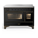ILVE Majestic III 48-Inch Induction Range with 6 Induction Elements and Triple Glass Door Electric Oven in Glossy Black with Burnished Trim (UMIB48NR3BKB)