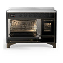 ILVE Majestic III 48-Inch Induction Range with 6 Induction Elements and Triple Glass Door Electric Oven in Glossy Black with Burnished Trim (UMIB48NR3BKB)