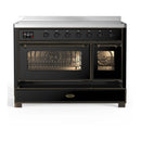 ILVE Majestic III 48-Inch Induction Range with 6 Induction Elements and Triple Glass Door Electric Oven in Glossy Black with Burnished Trim (UMIB48NR3BKB)