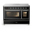 ILVE Majestic III 48-Inch Induction Range with 6 Induction Elements and Triple Glass Door Electric Oven in Glossy Black with Chrome Trim (UMIB48NR3BKC)
