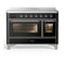 ILVE Majestic III 48-Inch Induction Range with 6 Induction Elements and Triple Glass Door Electric Oven in Glossy Black with Chrome Trim (UMIB48NR3BKC)