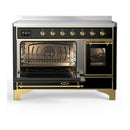 ILVE Majestic III 48-Inch Induction Range with 6 Induction Elements and Triple Glass Door Electric Oven in Glossy Black with Brass Trim (UMIB48NR3BKG)