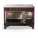 ILVE Majestic III 48-Inch Induction Range with 6 Induction Elements and Triple Glass Door Electric Oven in Burgundy with Burnished Trim (UMIB48NR3BUB)