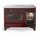 ILVE Majestic III 48-Inch Induction Range with 6 Induction Elements and Triple Glass Door Electric Oven in Burgundy with Burnished Trim (UMIB48NR3BUB)