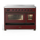 ILVE Majestic III 48-Inch Induction Range with 6 Induction Elements and Triple Glass Door Electric Oven in Burgundy with Burnished Trim (UMIB48NR3BUB)