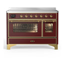 ILVE Majestic III 48-Inch Induction Range with 6 Induction Elements and Triple Glass Door Electric Oven in Burgundy with Brass Trim (UMIB48NR3BUG)