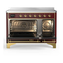ILVE Majestic III 48-Inch Induction Range with 6 Induction Elements and Triple Glass Door Electric Oven in Burgundy with Brass Trim (UMIB48NR3BUG)