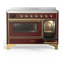 ILVE Majestic III 48-Inch Induction Range with 6 Induction Elements and Triple Glass Door Electric Oven in Burgundy with Brass Trim (UMIB48NR3BUG)