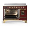 ILVE Majestic III 48-Inch Induction Range with 6 Induction Elements and Triple Glass Door Electric Oven in Burgundy with Brass Trim (UMIB48NR3BUG)
