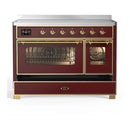 ILVE Majestic III 48-Inch Induction Range with 6 Induction Elements and Triple Glass Door Electric Oven in Burgundy with Brass Trim (UMIB48NR3BUG)