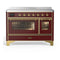 ILVE Majestic III 48-Inch Induction Range with 6 Induction Elements and Triple Glass Door Electric Oven in Burgundy with Brass Trim (UMIB48NR3BUG)
