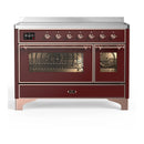 ILVE Majestic III 48-Inch Induction Range with 6 Induction Elements and Triple Glass Door Electric Oven in Burgundy with Copper Trim (UMIB48NR3BUP)