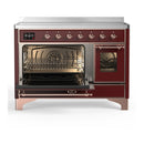 ILVE Majestic III 48-Inch Induction Range with 6 Induction Elements and Triple Glass Door Electric Oven in Burgundy with Copper Trim (UMIB48NR3BUP)