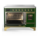 ILVE Majestic III 48-Inch Induction Range with 6 Induction Elements and Triple Glass Door Electric Oven in Emerald Green with Brass Trim (UMIB48NR3EGG)