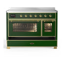 ILVE Majestic III 48-Inch Induction Range with 6 Induction Elements and Triple Glass Door Electric Oven in Emerald Green with Brass Trim (UMIB48NR3EGG)